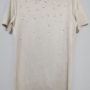Zara Cream Suede Fabric Dress with Embellishments